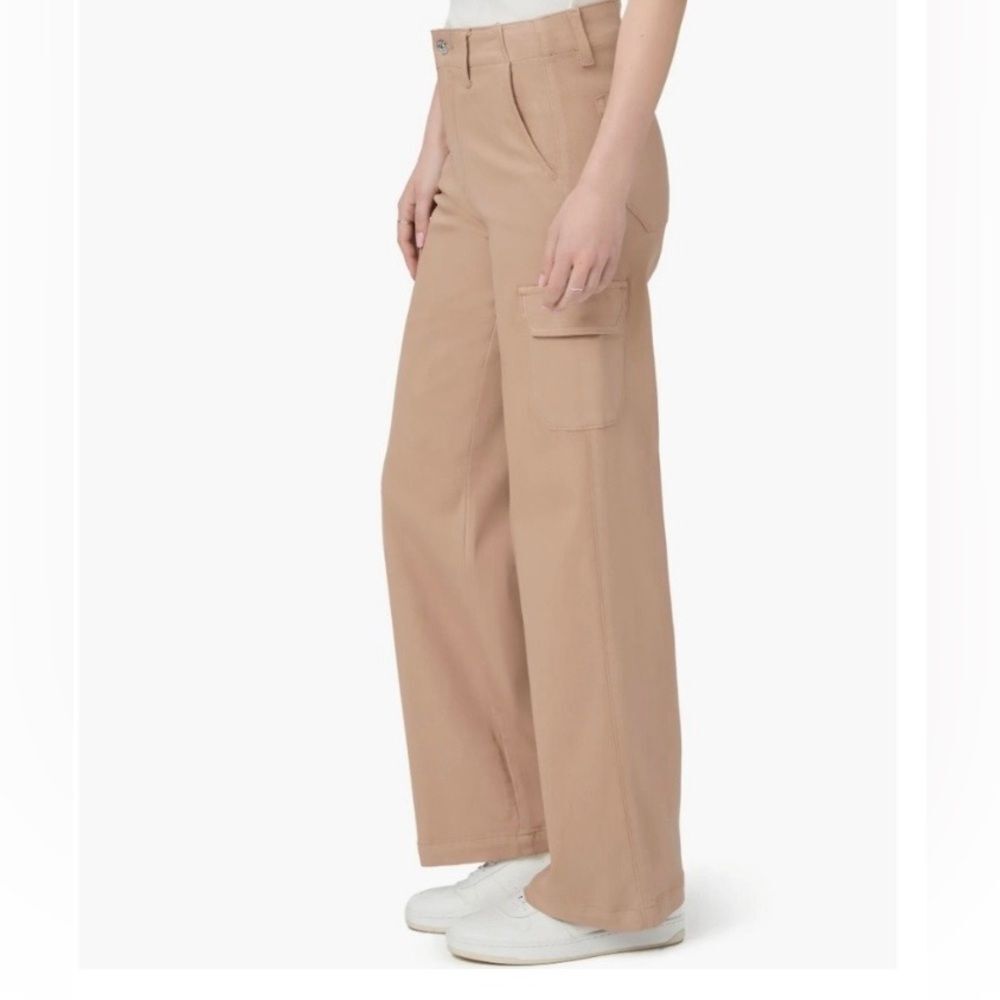NWT PAIGE Carly Coated Wide Leg Cargo Pants French Latte Luxe Coating Size 24 - Picture 3 of 6